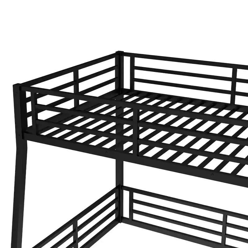 Bellemave Full XL Over Queen Metal Bunk Bed for Adults & Teens, Heavy Duty Space-Saving Frame, Guardrails, Noise-Free, No Box Spring, Black