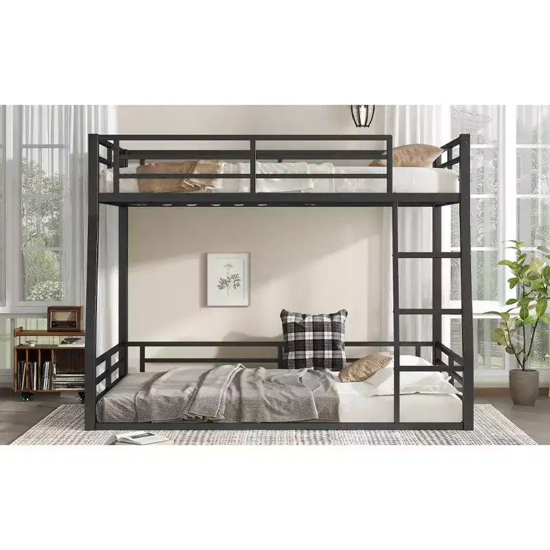Bellemave Full XL Over Queen Metal Bunk Bed for Adults & Teens, Heavy Duty Space-Saving Frame, Guardrails, Noise-Free, No Box Spring, Black