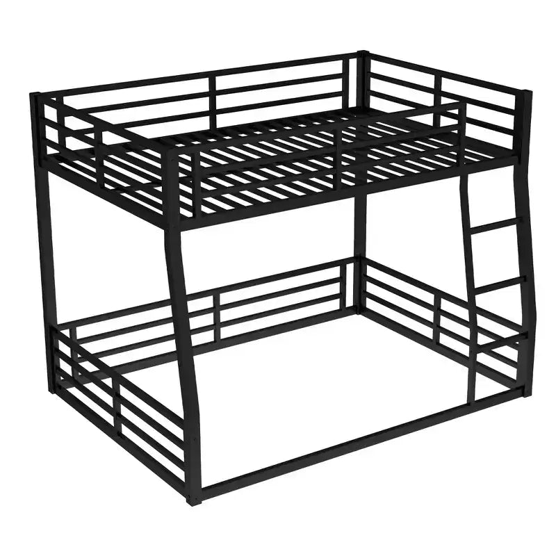 Bellemave Full XL Over Queen Metal Bunk Bed for Adults & Teens, Heavy Duty Space-Saving Frame, Guardrails, Noise-Free, No Box Spring, Black