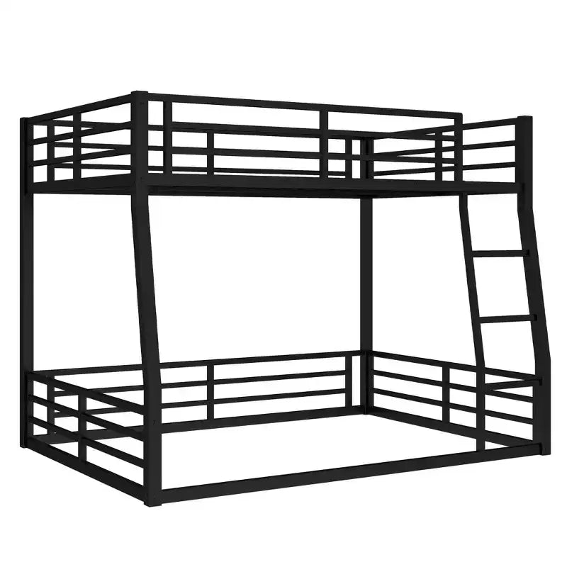 Bellemave Full XL Over Queen Metal Bunk Bed for Adults & Teens, Heavy Duty Space-Saving Frame, Guardrails, Noise-Free, No Box Spring, Black