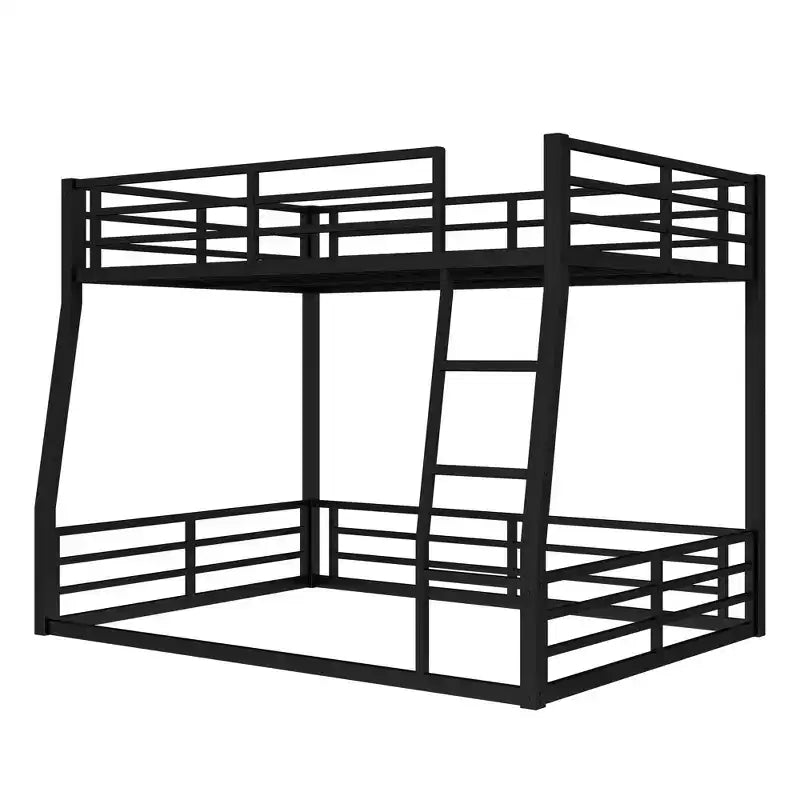 Bellemave Full XL Over Queen Metal Bunk Bed for Adults & Teens, Heavy Duty Space-Saving Frame, Guardrails, Noise-Free, No Box Spring, Black