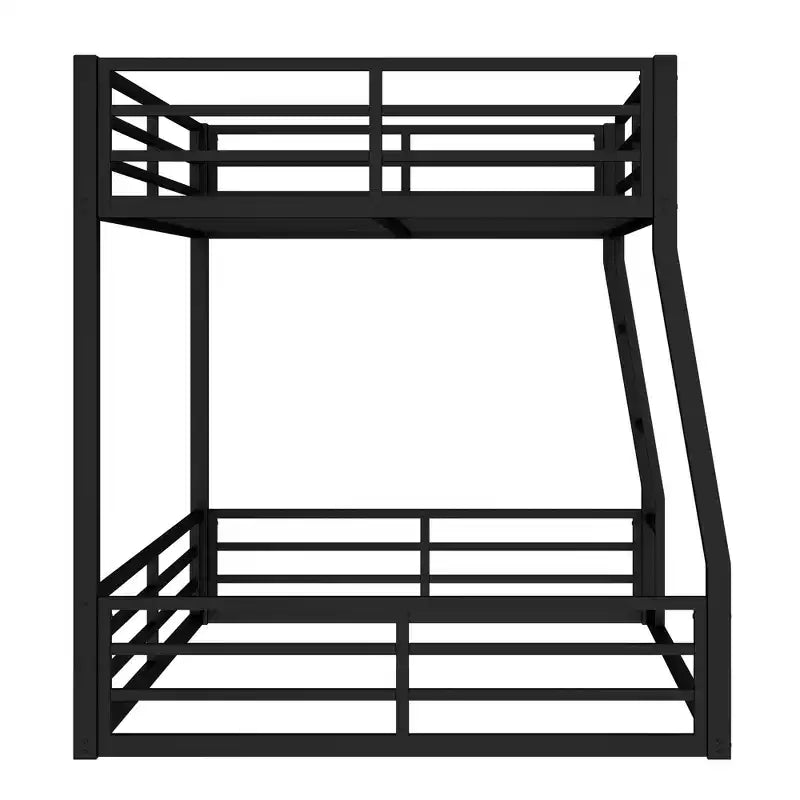 Bellemave Full XL Over Queen Metal Bunk Bed for Adults & Teens, Heavy Duty Space-Saving Frame, Guardrails, Noise-Free, No Box Spring, Black
