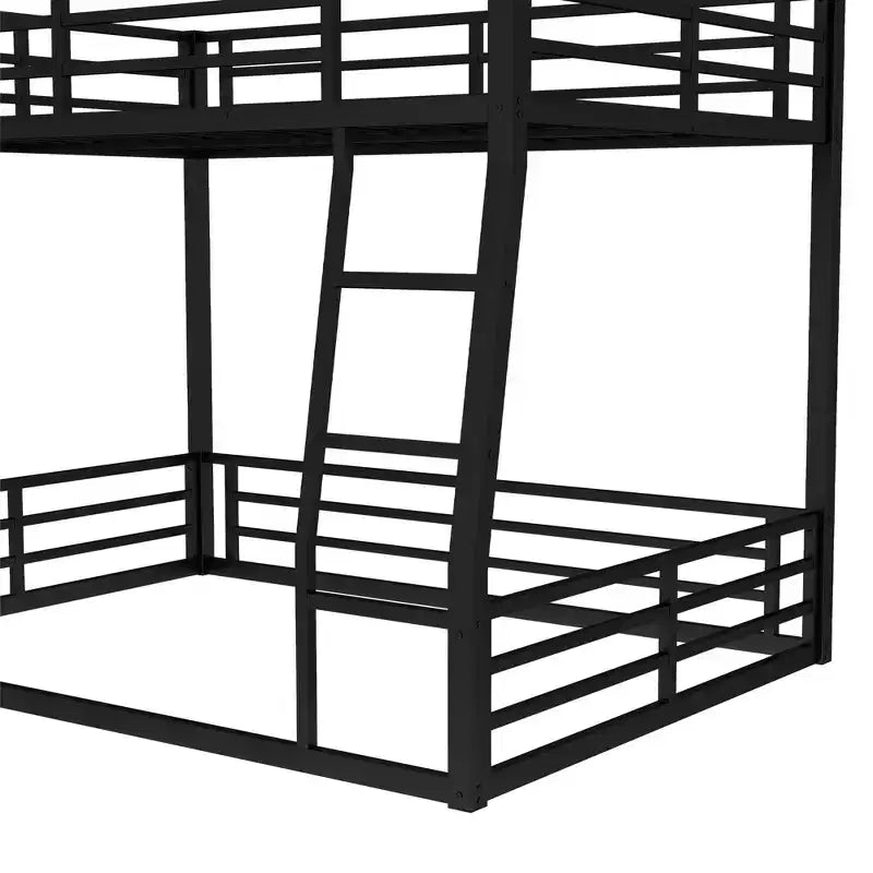 Bellemave Full XL Over Queen Metal Bunk Bed for Adults & Teens, Heavy Duty Space-Saving Frame, Guardrails, Noise-Free, No Box Spring, Black