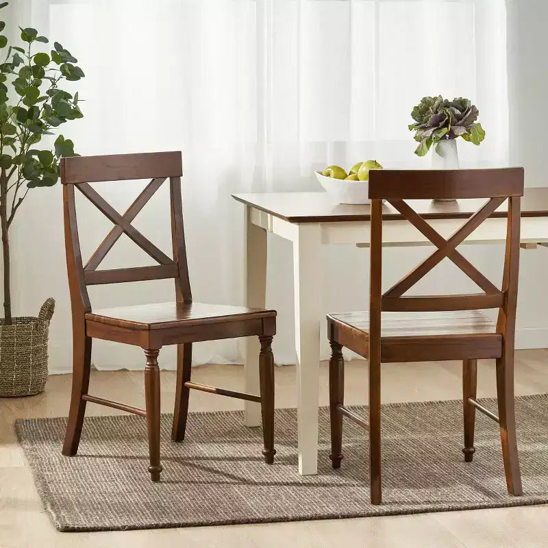Okak Set of 2 Mid Century Acacia Wood Armless Dining Chairs with X-Shaped Back,Farmhouse Accent Chairs for Dining Room,Restaurant