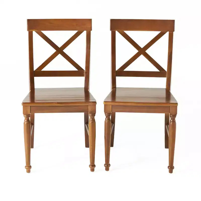 Okak Set of 2 Mid Century Acacia Wood Armless Dining Chairs with X-Shaped Back,Farmhouse Accent Chairs for Dining Room,Restaurant