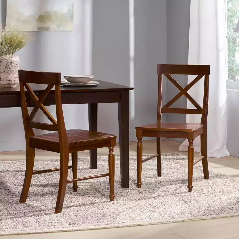 Okak Set of 2 Mid Century Acacia Wood Armless Dining Chairs with X-Shaped Back,Farmhouse Accent Chairs for Dining Room,Restaurant