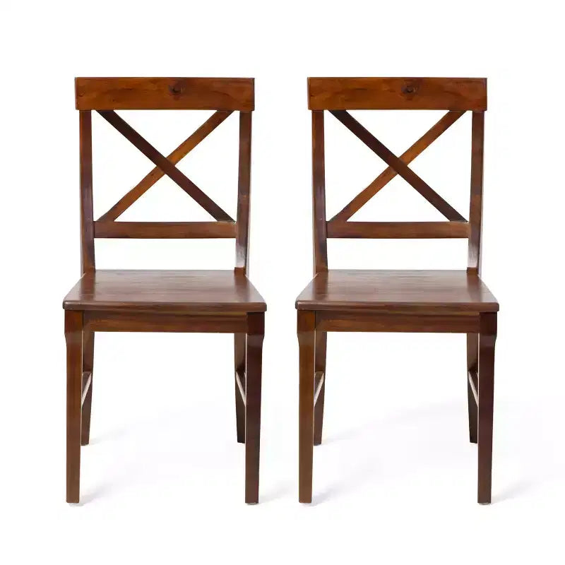 Okak Set of 2 Mid Century Acacia Wood Armless Dining Chairs with X-Shaped Back,Farmhouse Accent Chairs for Dining Room,Restaurant