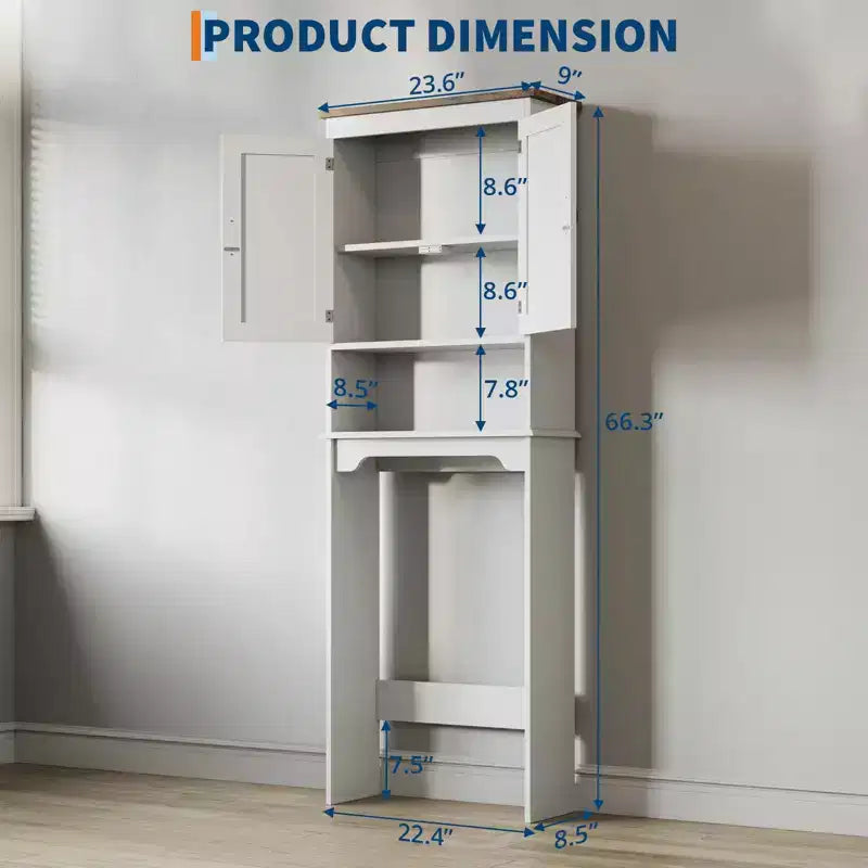 Over The Toilet Storage Cabinet with Toilet Paper Holder Double Door Bathroom Organizer with Adjustable Shelves Freestanding Bathroom Shelf , White