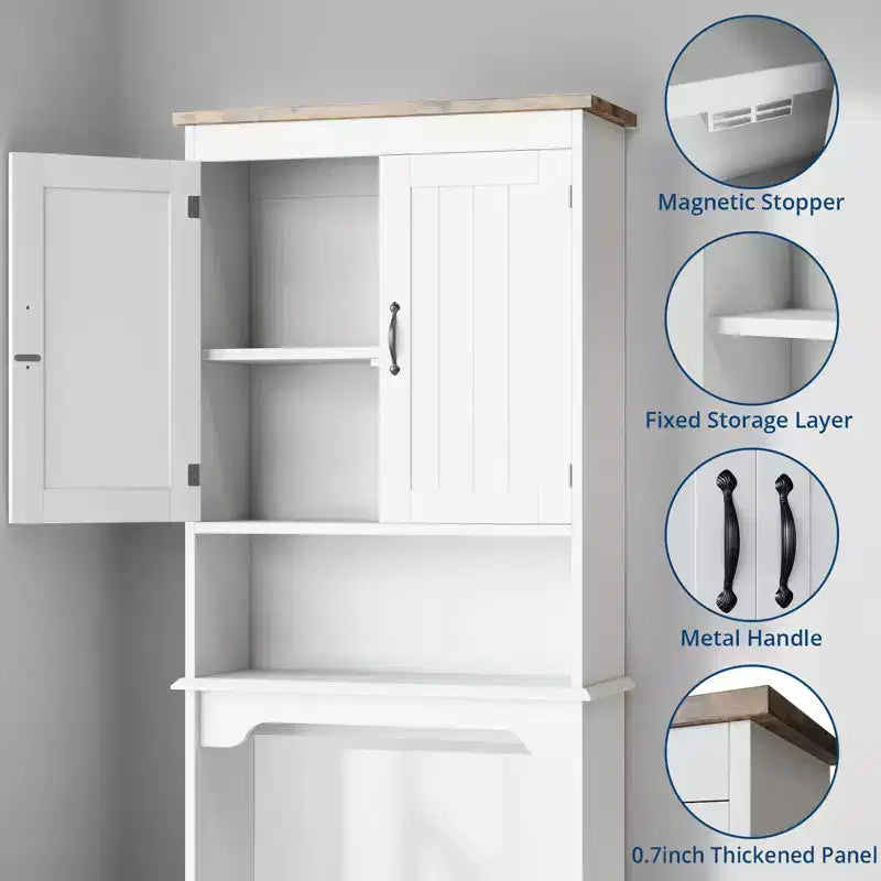Over The Toilet Storage Cabinet with Toilet Paper Holder Double Door Bathroom Organizer with Adjustable Shelves Freestanding Bathroom Shelf , White