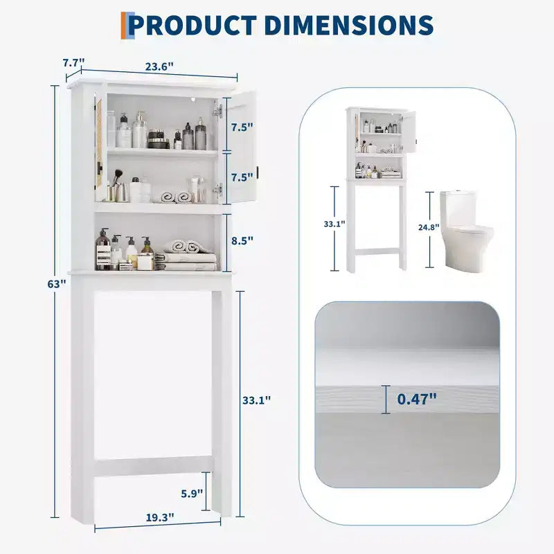 Over The Toilet Storage Cabinet with Toilet Paper Holder Double Door Bathroom Organizer with Adjustable Shelves Freestanding Bathroom Shelf , White