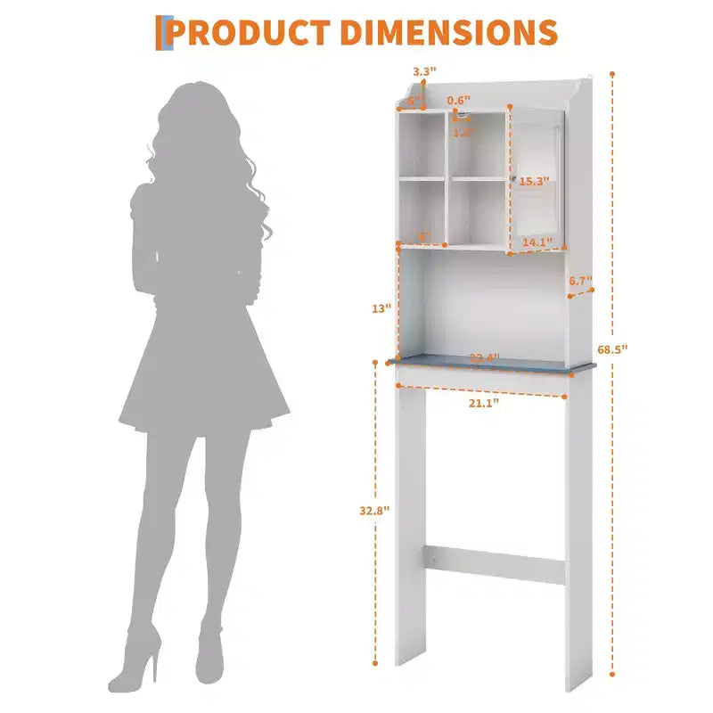 Over The Toilet Storage Cabinet with Toilet Paper Holder Double Door Bathroom Organizer with Adjustable Shelves Freestanding Bathroom Shelf , White