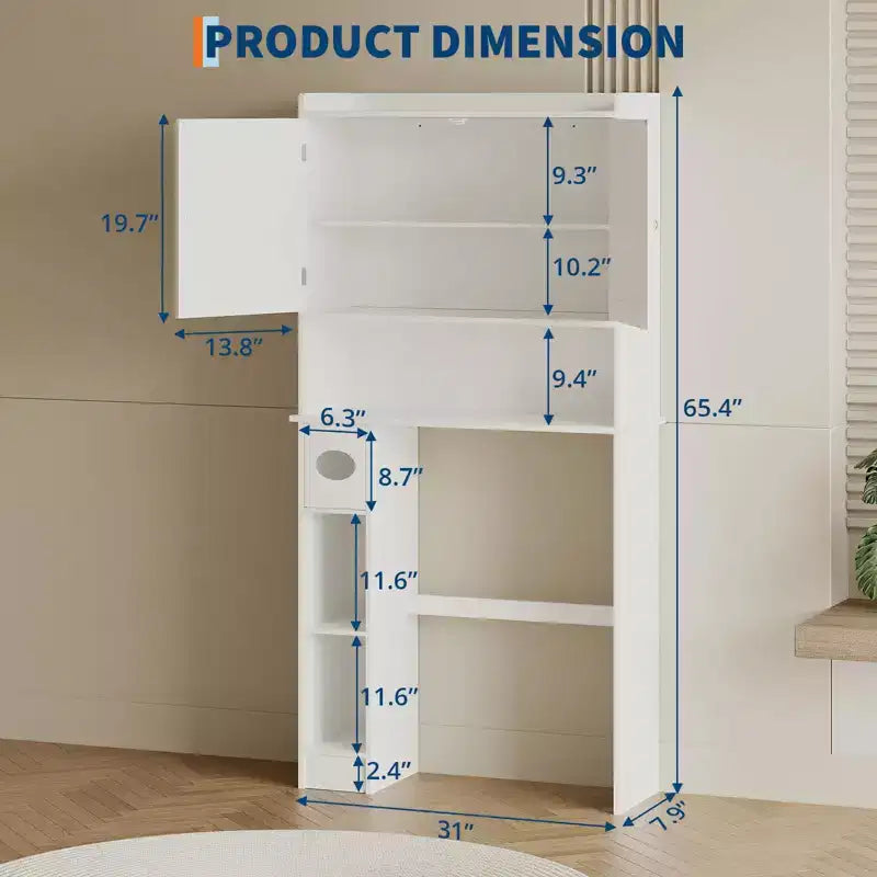 Over The Toilet Storage Cabinet with Toilet Paper Holder Double Door Bathroom Organizer with Adjustable Shelves Freestanding Bathroom Shelf , White