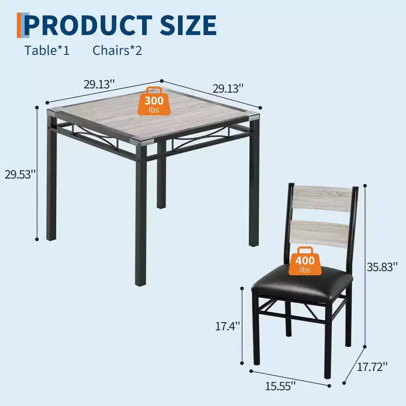 Dining Table Set for 2, Dining Table with 2 Upholstered Chairs, Wood 3-Piece Kitchen Dining Room Table Set with Corner Protector for Small Space