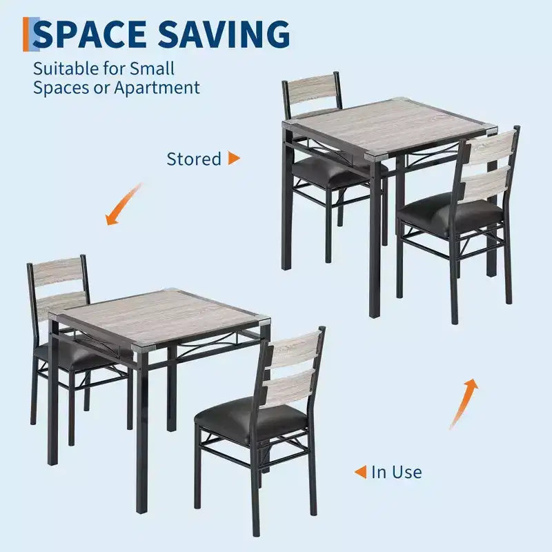 Dining Table Set for 2, Dining Table with 2 Upholstered Chairs, Wood 3-Piece Kitchen Dining Room Table Set with Corner Protector for Small Space