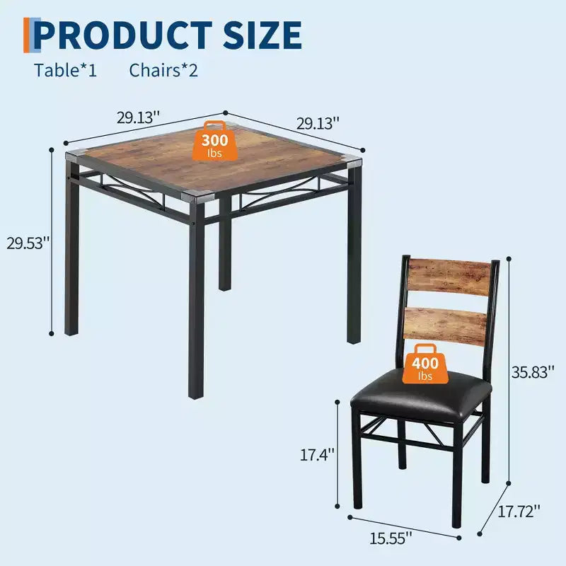Dining Table Set for 2, Dining Table with 2 Upholstered Chairs, Wood 3-Piece Kitchen Dining Room Table Set with Corner Protector for Small Space