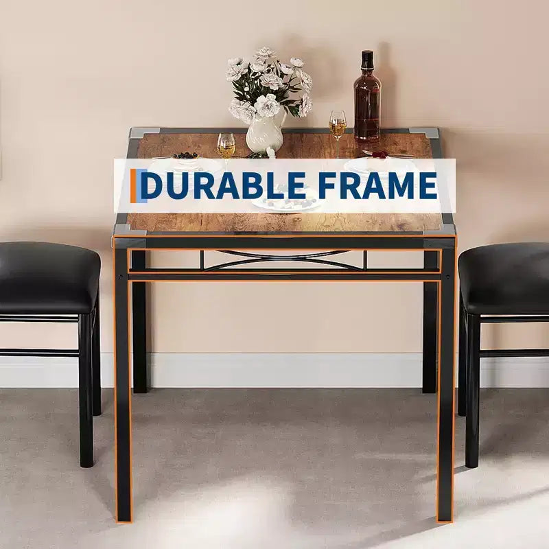 Dining Table Set for 2, Dining Table with 2 Upholstered Chairs, Wood 3-Piece Kitchen Dining Room Table Set with Corner Protector for Small Space