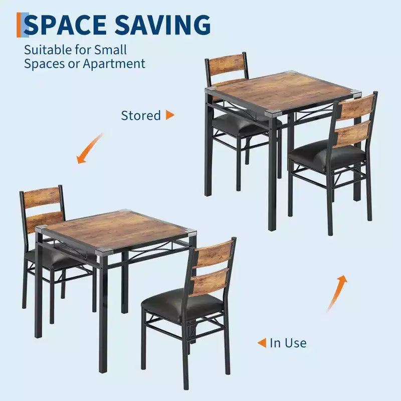 Dining Table Set for 2, Dining Table with 2 Upholstered Chairs, Wood 3-Piece Kitchen Dining Room Table Set with Corner Protector for Small Space