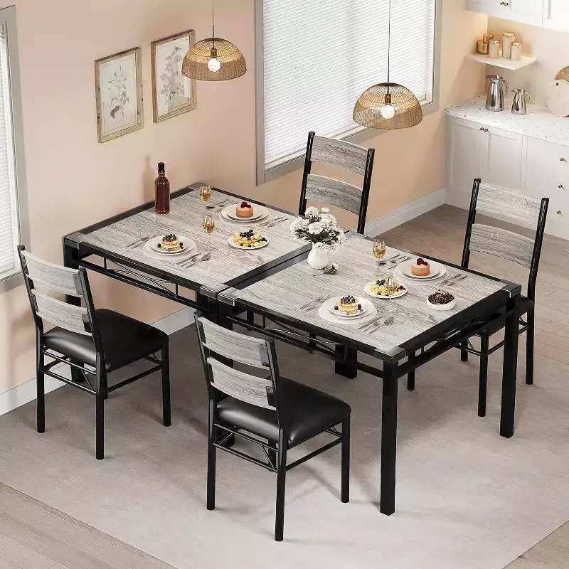 Dining Table Set for 2, Dining Table with 2 Upholstered Chairs, Wood 3-Piece Kitchen Dining Room Table Set with Corner Protector for Small Space