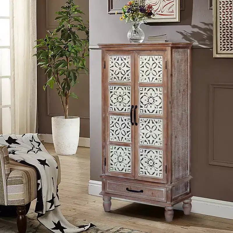GDFStudio Elias Rustic 27.55'' Fir Wood Storage Sideboard Cabinet with 2 Doors and 1 Drawer