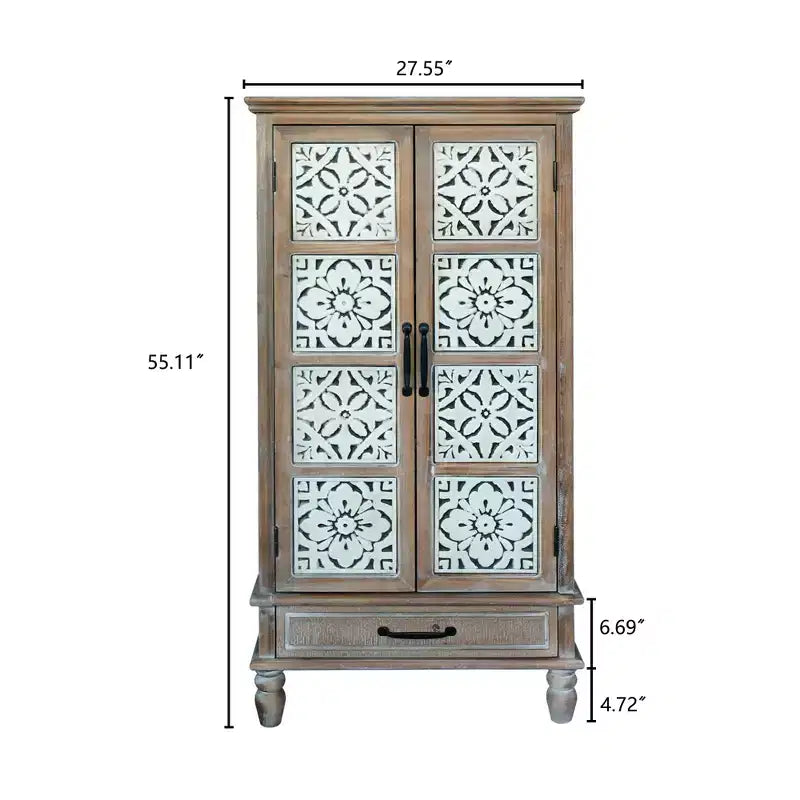 GDFStudio Elias Rustic 27.55'' Fir Wood Storage Sideboard Cabinet with 2 Doors and 1 Drawer