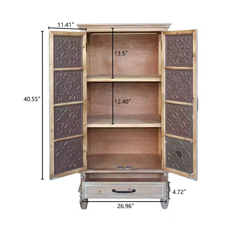 GDFStudio Elias Rustic 27.55'' Fir Wood Storage Sideboard Cabinet with 2 Doors and 1 Drawer