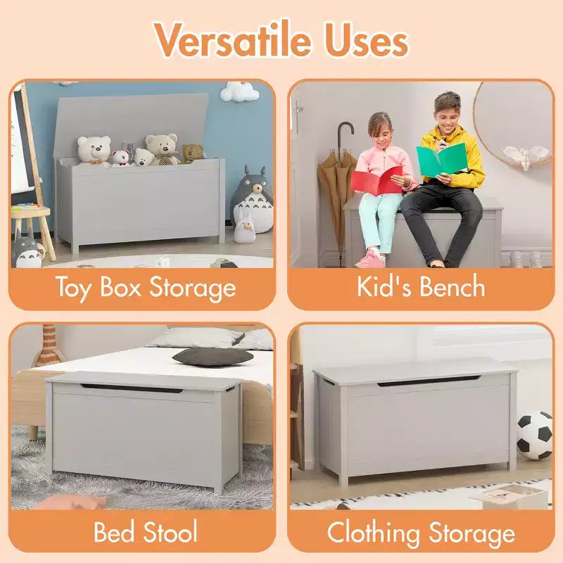 Whisen Kids Toy Box Storage, Utility Storage Cabinets with Safety Hinged Lid for Ages 2+, Quick Assembly