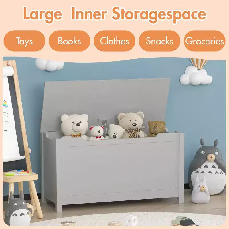 Whisen Kids Toy Box Storage, Utility Storage Cabinets with Safety Hinged Lid for Ages 2+, Quick Assembly