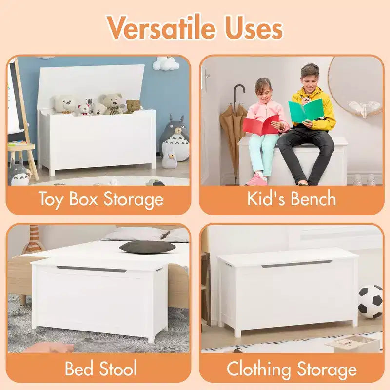 Whisen Kids Toy Box Storage, Utility Storage Cabinets with Safety Hinged Lid for Ages 2+, Quick Assembly