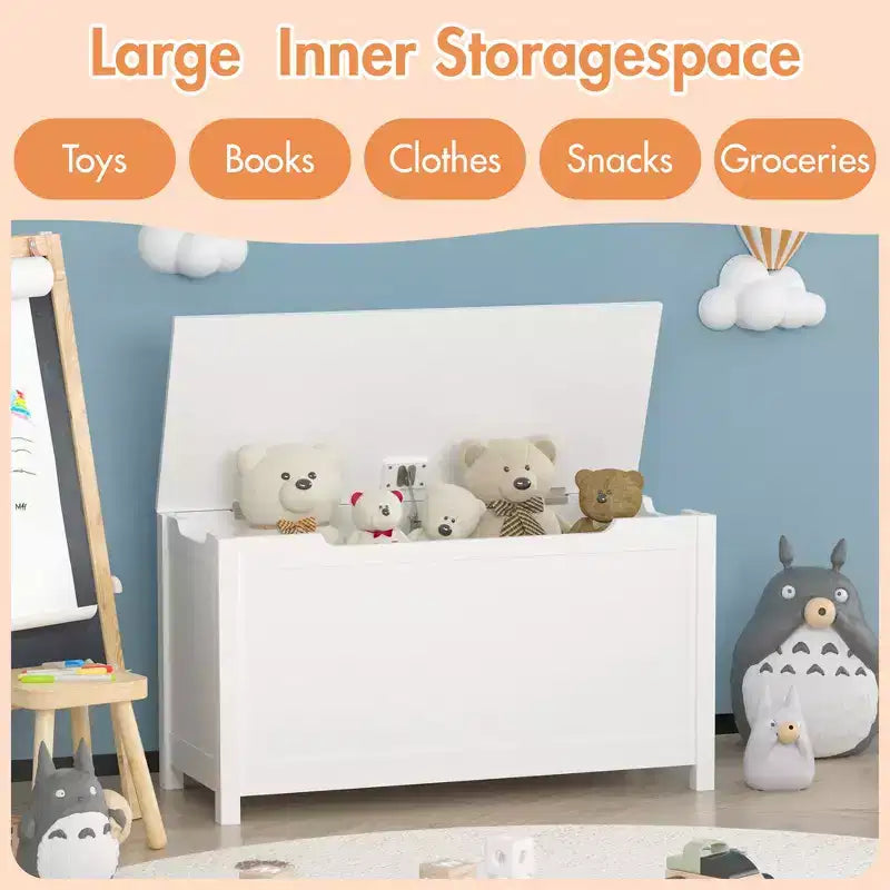 Whisen Kids Toy Box Storage, Utility Storage Cabinets with Safety Hinged Lid for Ages 2+, Quick Assembly