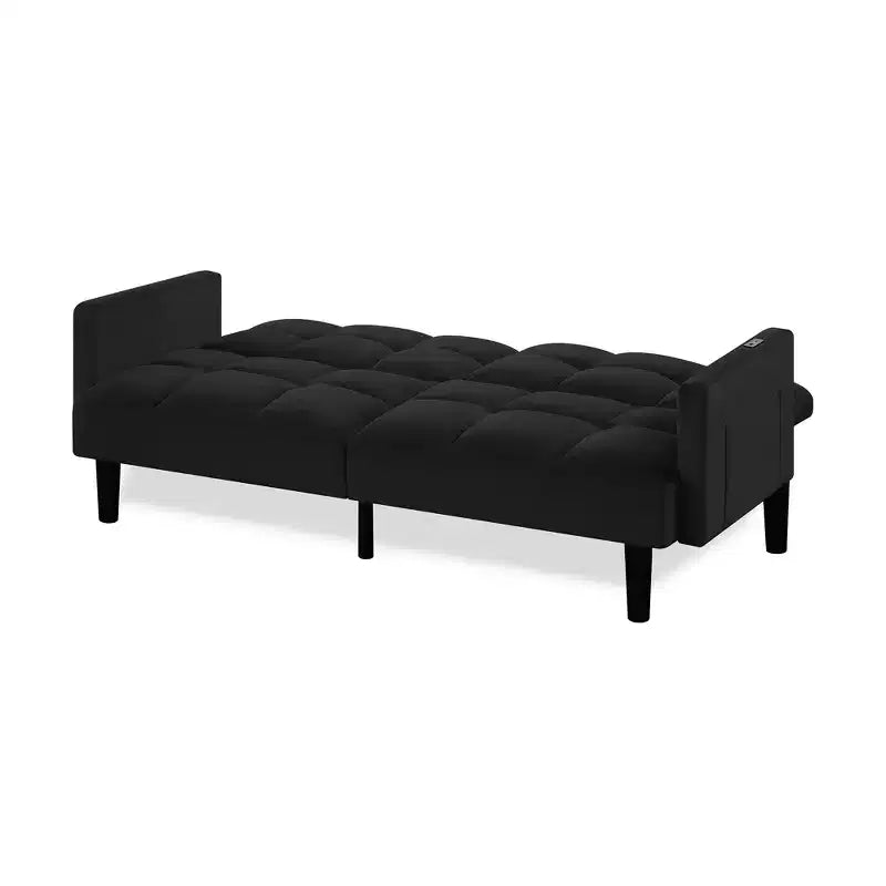 MAYEERTY Velvet Futon Couch Convertible Folding Three Seater Sofa Bed Tufted Couch for Apartment Black