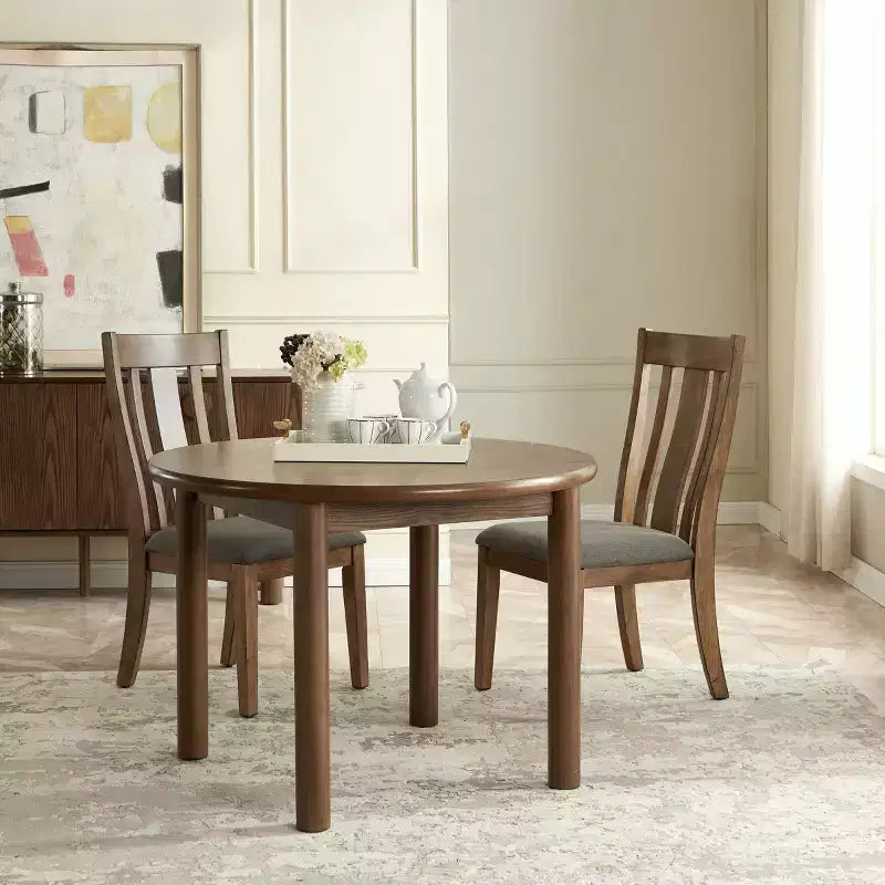 Round Dining Table for 4, Farmhouse Kitchen Table, Wooden Circle Dinner Room Table