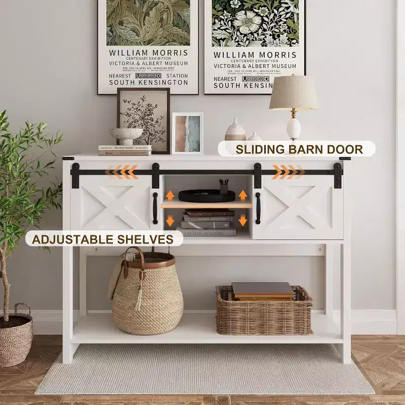 Heynemo Console Table with Storage Shelf & Sliding Barn Door, Farmhouse Entryway Table with Storage, 46 Narrow Long Sofa Table, Console Tables