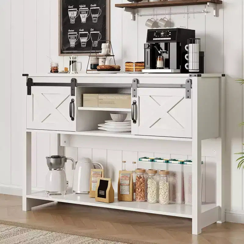 Heynemo Console Table with Storage Shelf & Sliding Barn Door, Farmhouse Entryway Table with Storage, 46 Narrow Long Sofa Table, Console Tables