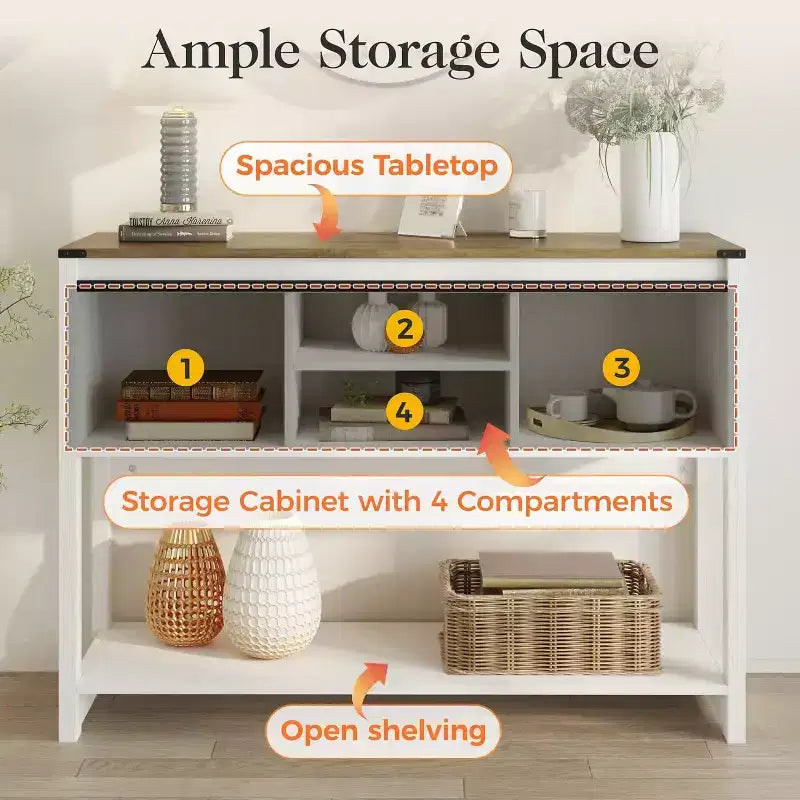 Heynemo Console Table with Storage Shelf & Sliding Barn Door, Farmhouse Entryway Table with Storage, 46 Narrow Long Sofa Table, Console Tables