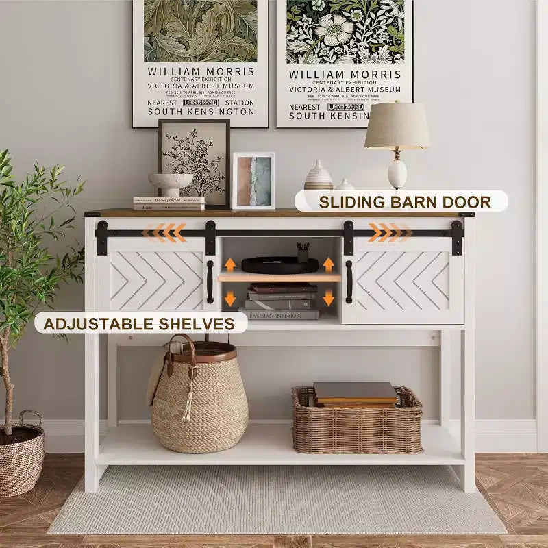 Heynemo Console Table with Storage Shelf & Sliding Barn Door, Farmhouse Entryway Table with Storage, 46 Narrow Long Sofa Table, Console Tables