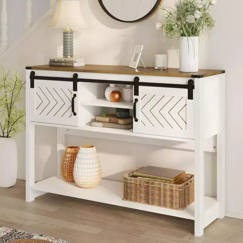 Heynemo Console Table with Storage Shelf & Sliding Barn Door, Farmhouse Entryway Table with Storage, 46 Narrow Long Sofa Table, Console Tables