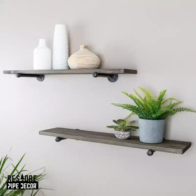 RESTORE Boulder Black 36 in. Shelves with Noir Pre-finished Straight Brackets by Pipe Decor