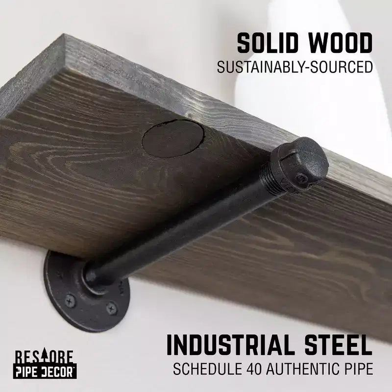 RESTORE Boulder Black 36 in. Shelves with Noir Pre-finished Straight Brackets by Pipe Decor