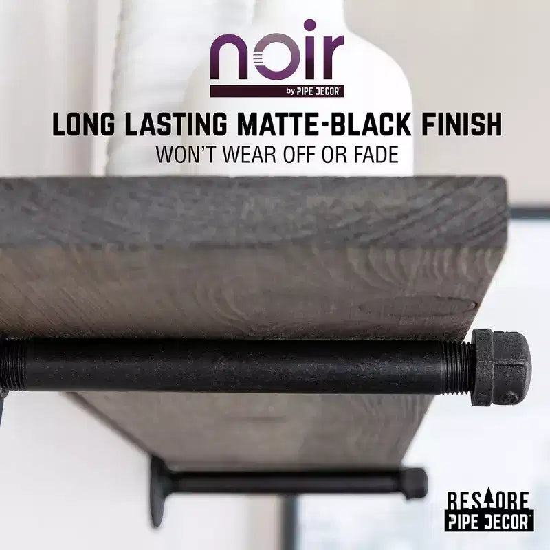 RESTORE Boulder Black 36 in. Shelves with Noir Pre-finished Straight Brackets by Pipe Decor