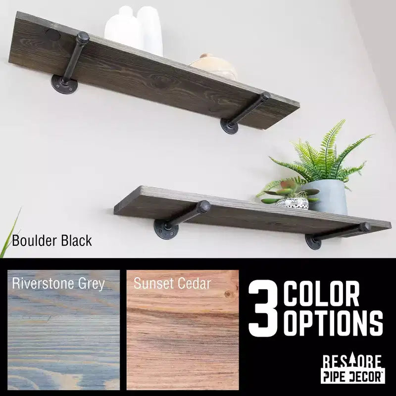 RESTORE Boulder Black 36 in. Shelves with Noir Pre-finished Straight Brackets by Pipe Decor