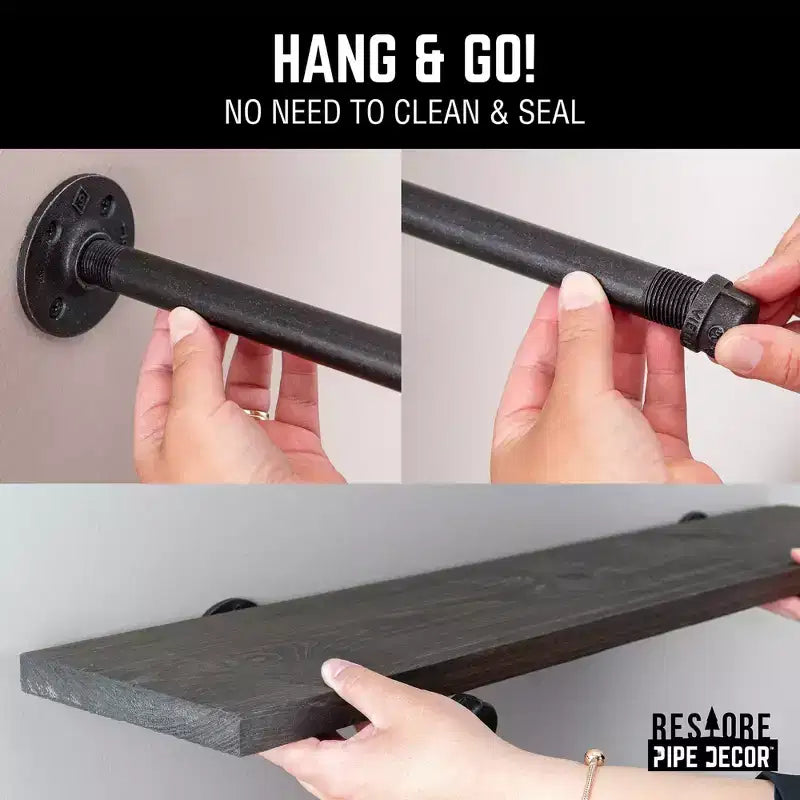 RESTORE Boulder Black 36 in. Shelves with Noir Pre-finished Straight Brackets by Pipe Decor