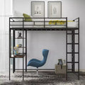 Bellemave Full Size Metal Loft Bed with 2 Shelves and one Desk ,Black