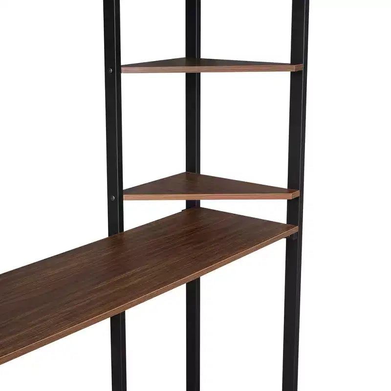 Bellemave Full Size Metal Loft Bed with 2 Shelves and one Desk ,Black