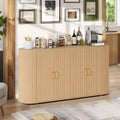 63 Modern Sideboard Buffet Cabinet, Fluted Accent Credenza with Curved Edges & Adjustable Shelves, Storage Console Table for Dining Room, Oak