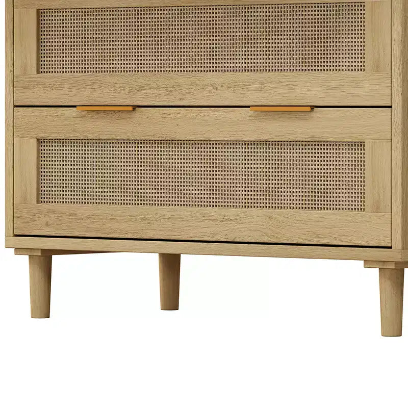 3-Drawer Chest of Drawers, Kitchen Storage Cabinet with 3 Deep Rattan Drawers, Buffet Cabinet with Iron Handle