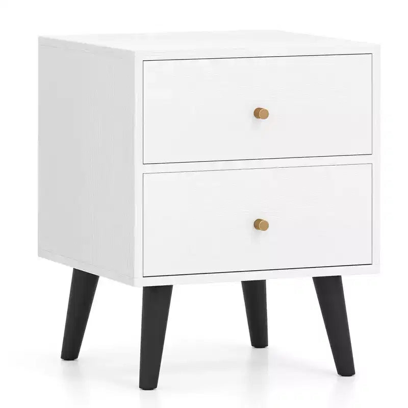 Costway 1/2 PCS Nightstand with 2 Drawer with Storage, Small Accent Table with Golden Knobs