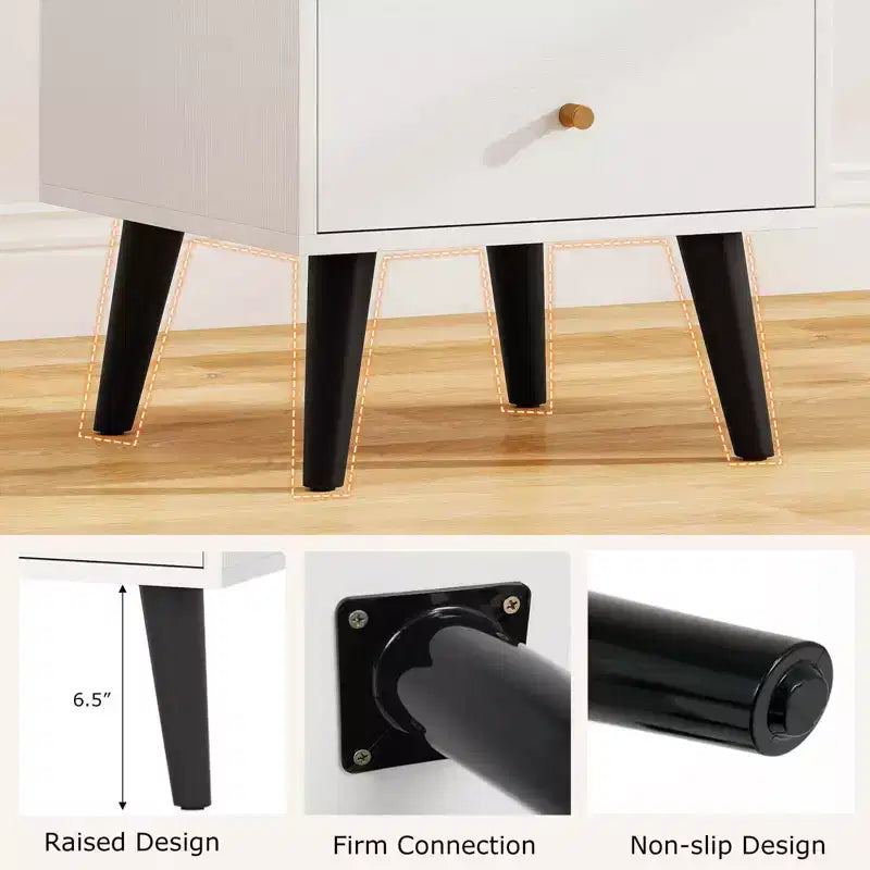 Costway 1/2 PCS Nightstand with 2 Drawer with Storage, Small Accent Table with Golden Knobs
