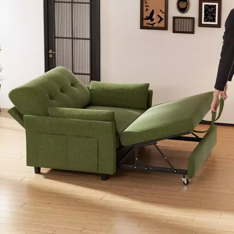 Dyonery Chenille Sleeper Sofa Bed, 3-in-1 Pull Out Loveseat with 5-Position Reclining Backrest, Side Pocket & Tool-Free Assembly