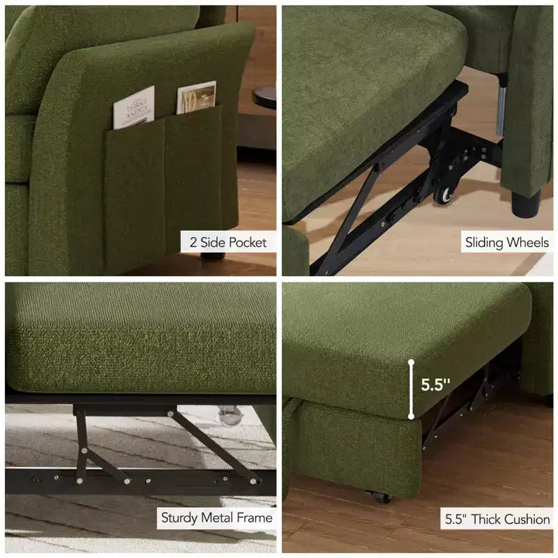 Dyonery Chenille Sleeper Sofa Bed, 3-in-1 Pull Out Loveseat with 5-Position Reclining Backrest, Side Pocket & Tool-Free Assembly