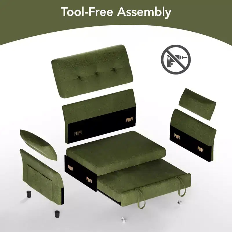 Dyonery Chenille Sleeper Sofa Bed, 3-in-1 Pull Out Loveseat with 5-Position Reclining Backrest, Side Pocket & Tool-Free Assembly